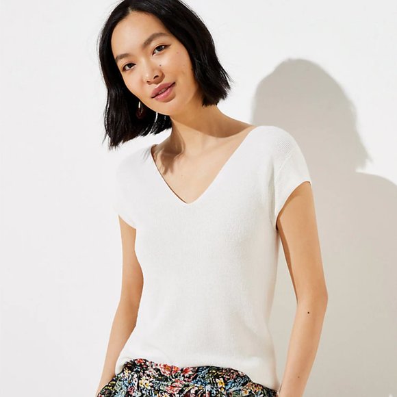 Loft Olive Ribbed Cap Sleeve Sweater - Picture 2 of 4